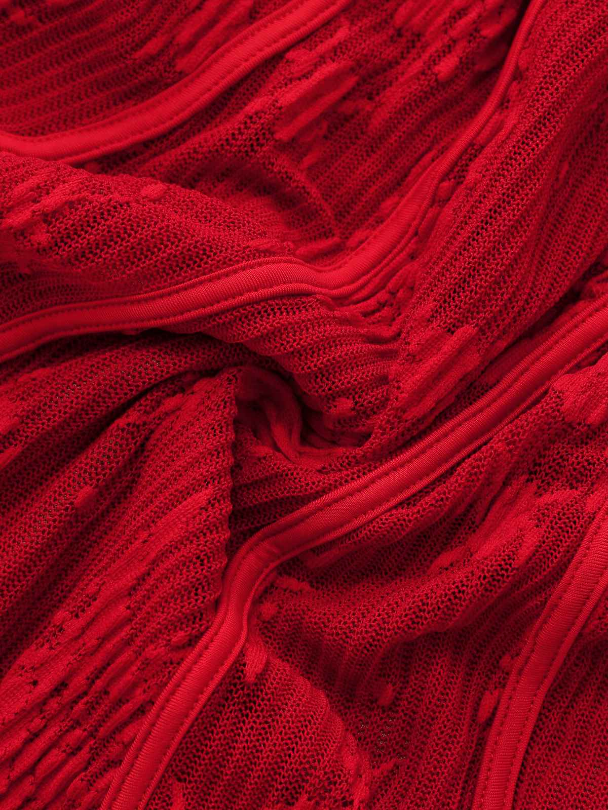 Red 1960s Floral Bow Bell-Sleeve Knit Dress - Image 7