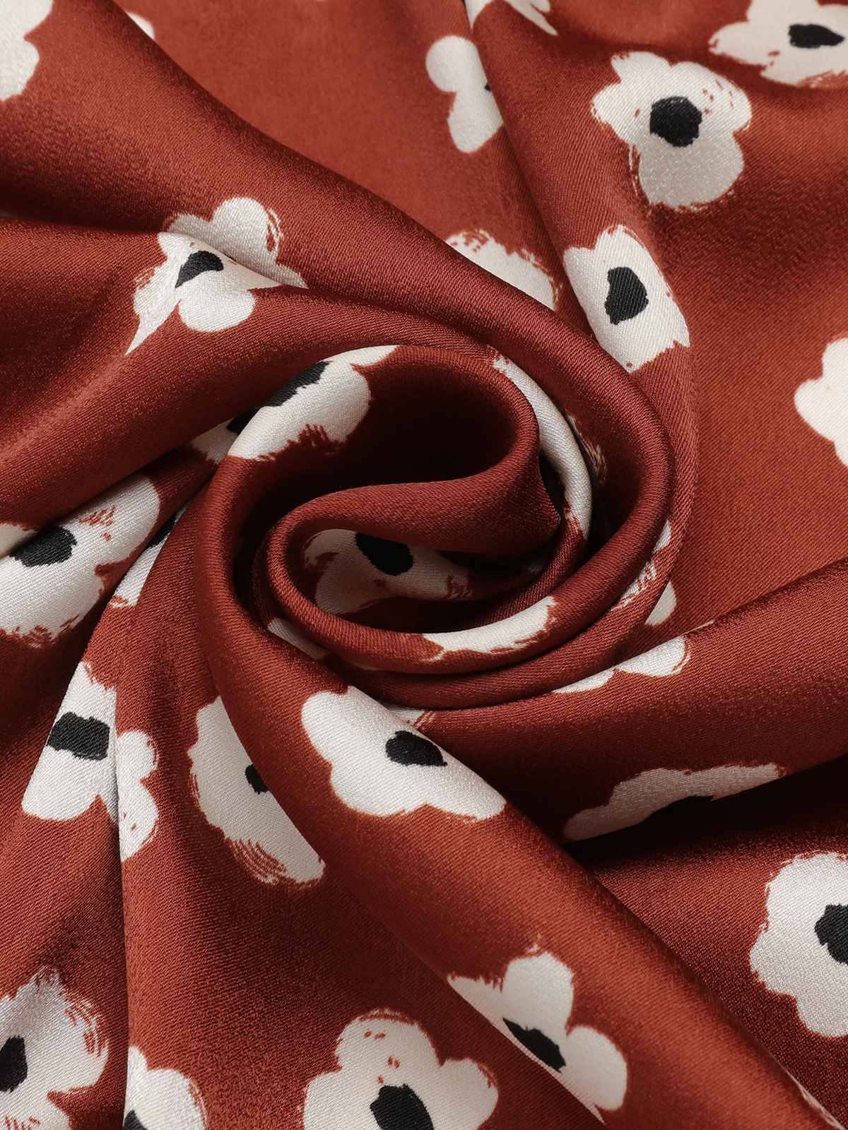 Red 1960s Floral Puff Sleeve Flared Dress - Image 7