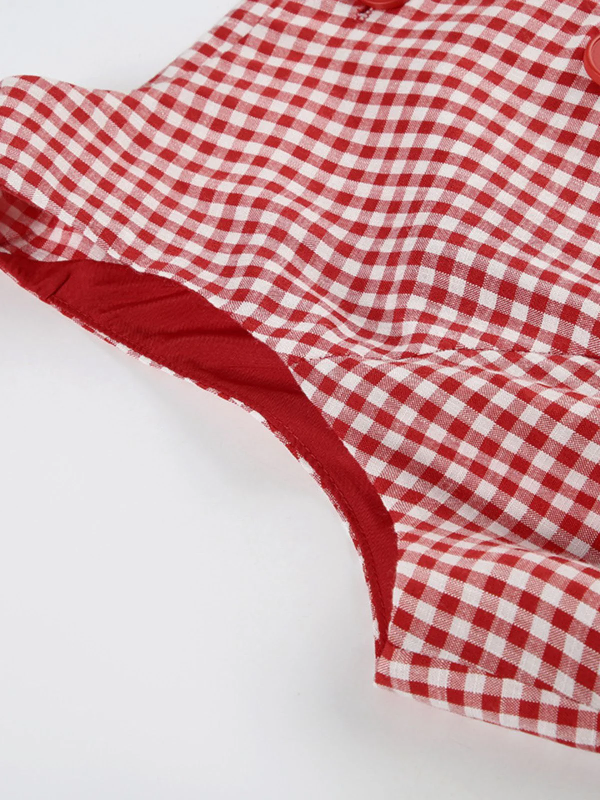 Red 1960s Gingham Plaid Button Sleeveless Dress - Image 3