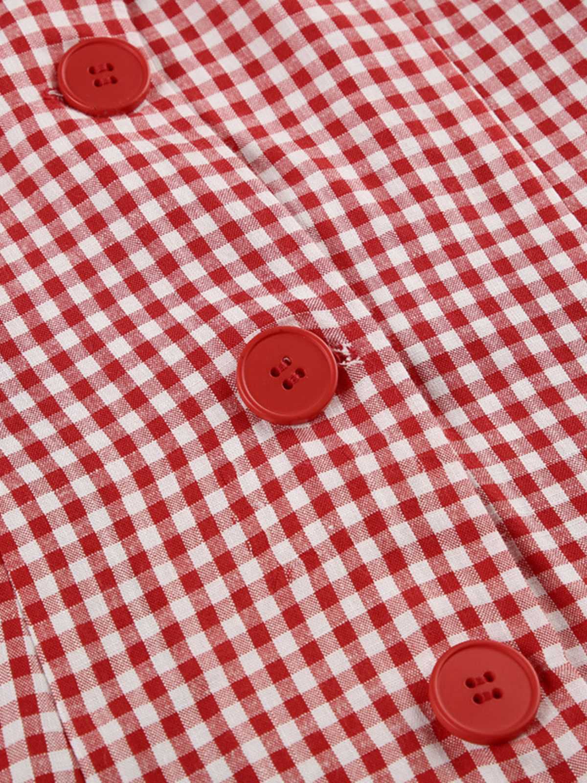 Red 1960s Gingham Plaid Button Sleeveless Dress - Image 4