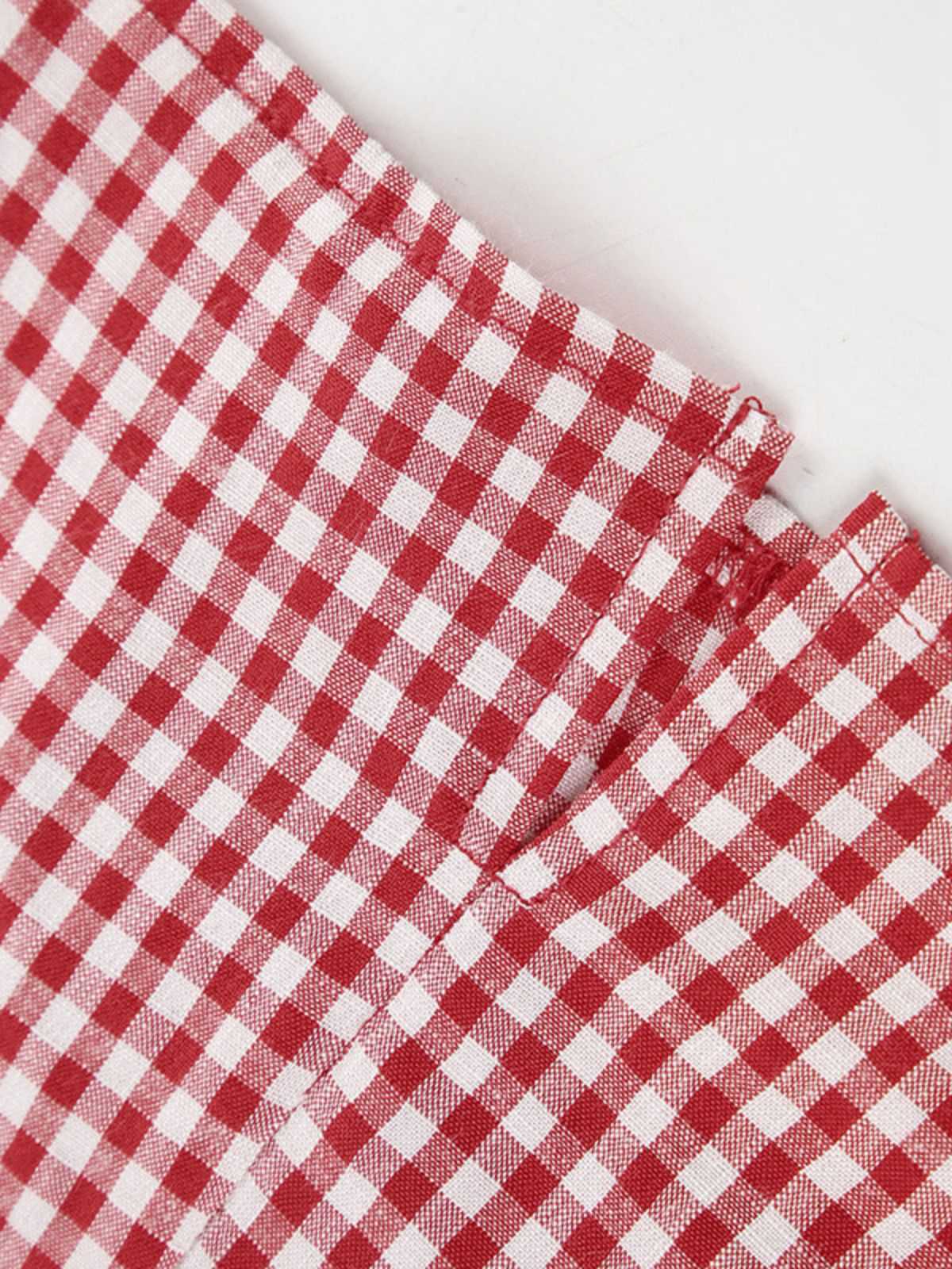Red 1960s Gingham Plaid Button Sleeveless Dress - Image 5