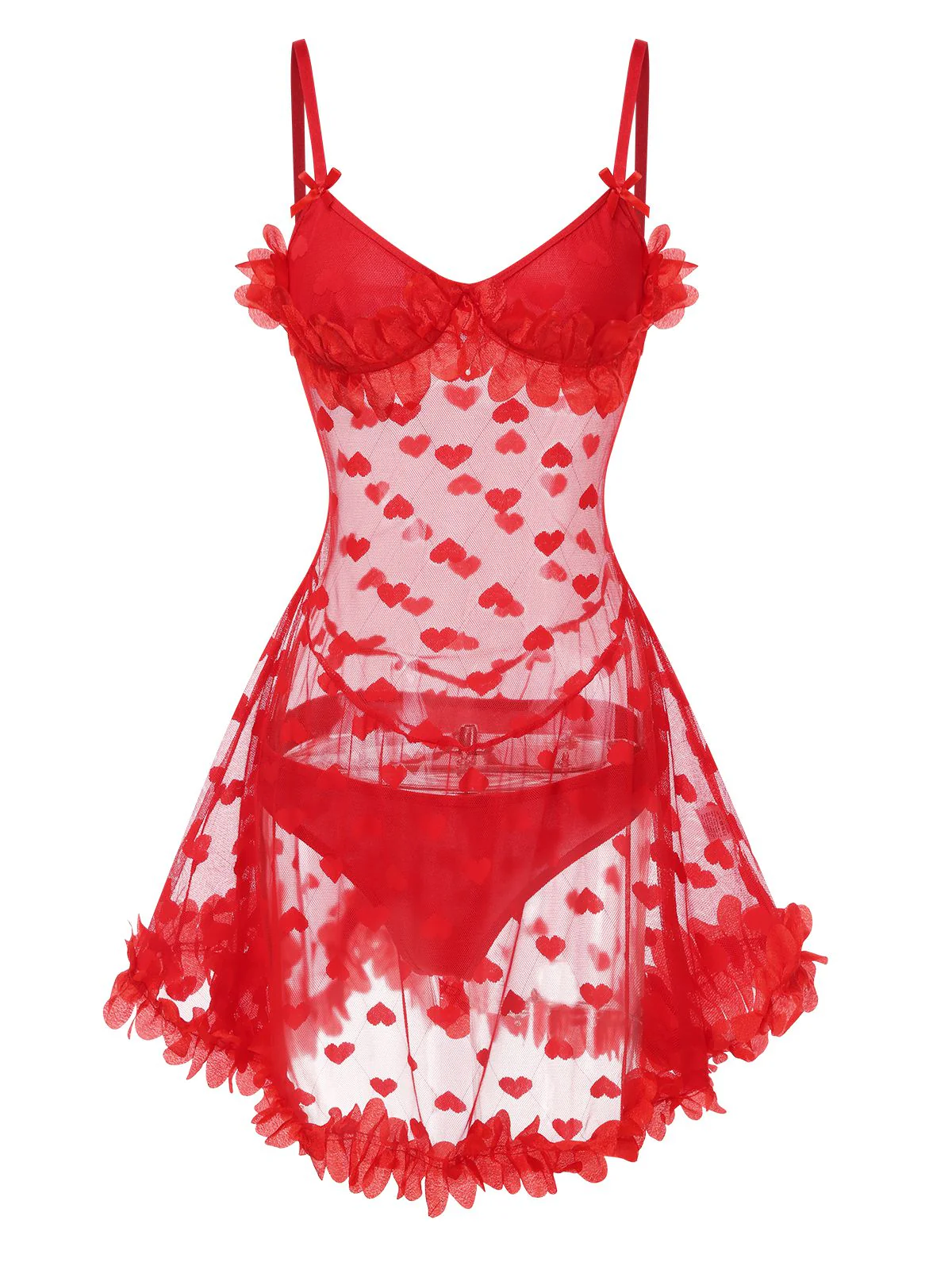 Red 1960s Heart Mesh Flower Edge Nightdress - Image 4