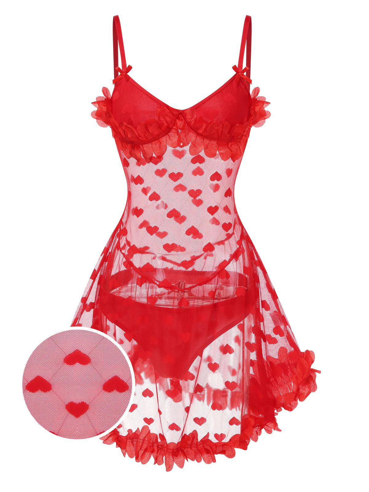 Red 1960s Heart Mesh Flower Edge Nightdress - Image 5