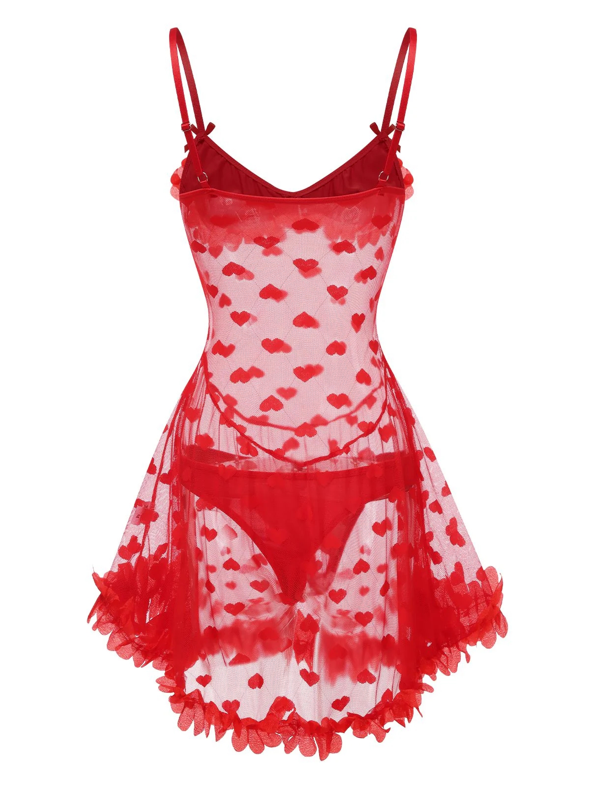 Red 1960s Heart Mesh Flower Edge Nightdress - Image 6