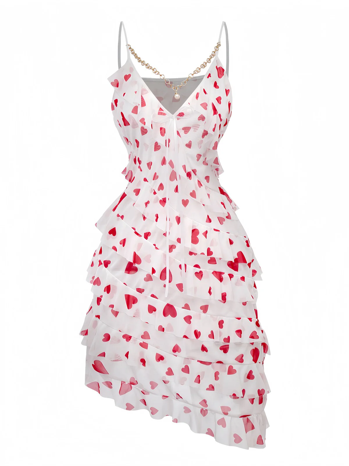 Red 1960s Heart Ruffled Mesh Slip Nightgown - Image 2