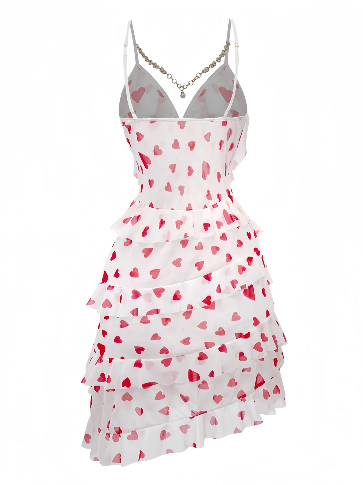 Red 1960s Heart Ruffled Mesh Slip Nightgown - Image 3