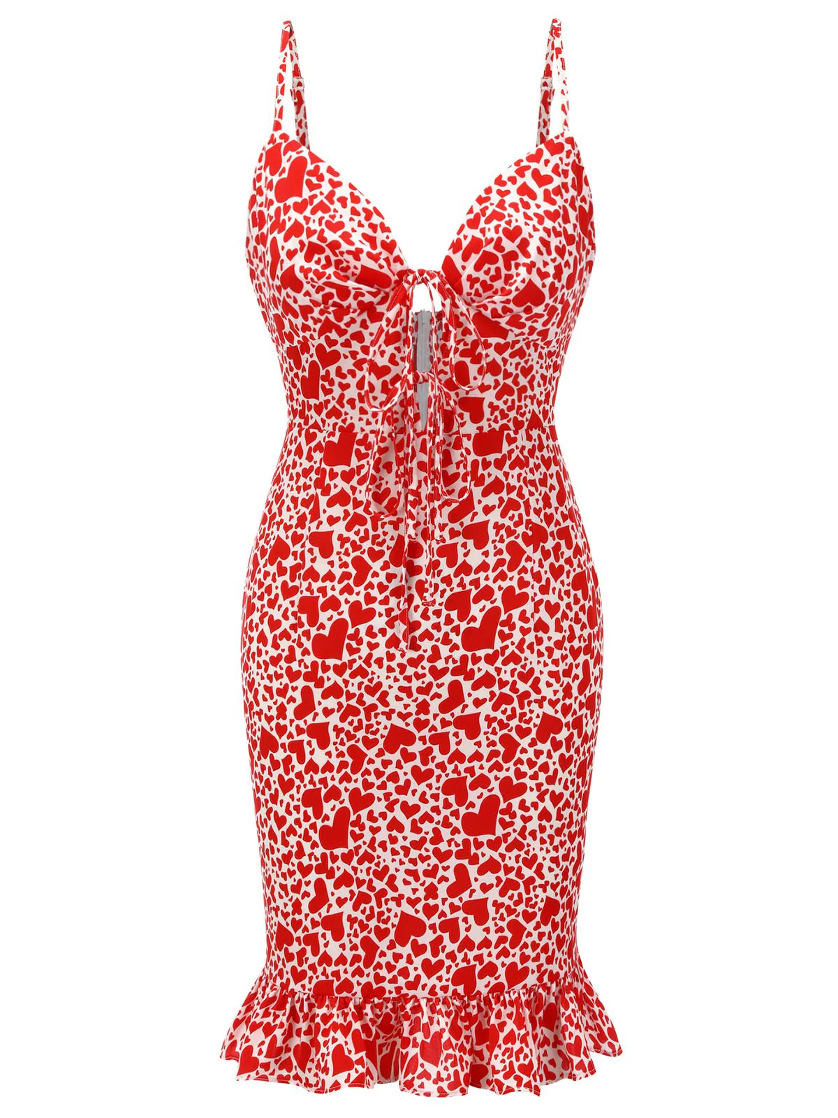 Red 1960s Heart Strap Fishtail Dress - Image 2
