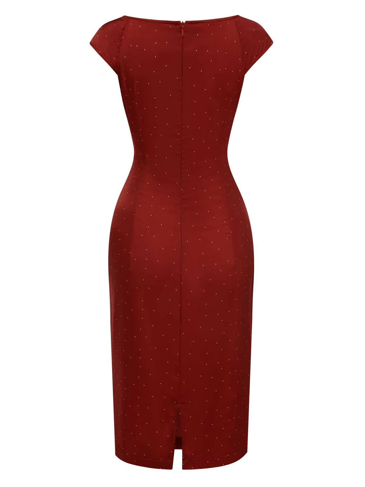 Red 1960s Hollow Out Button Satin Dress - Image 3