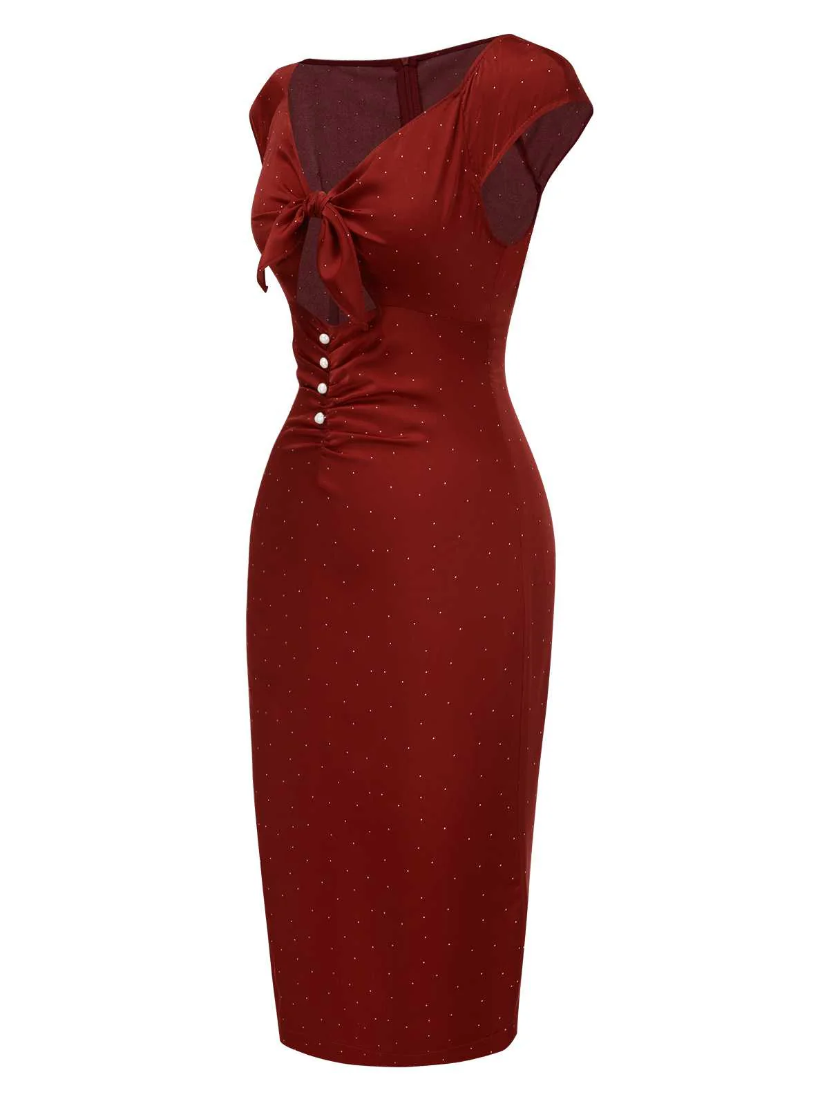 Red 1960s Hollow Out Button Satin Dress - Image 4