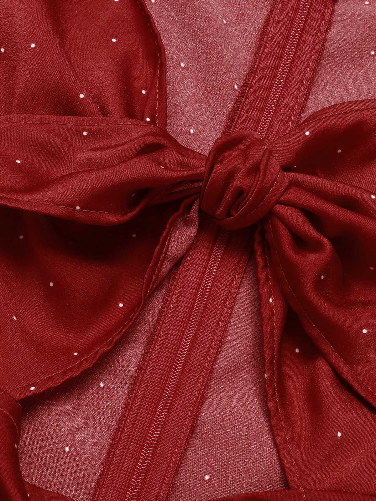 Red 1960s Hollow Out Button Satin Dress - Image 7
