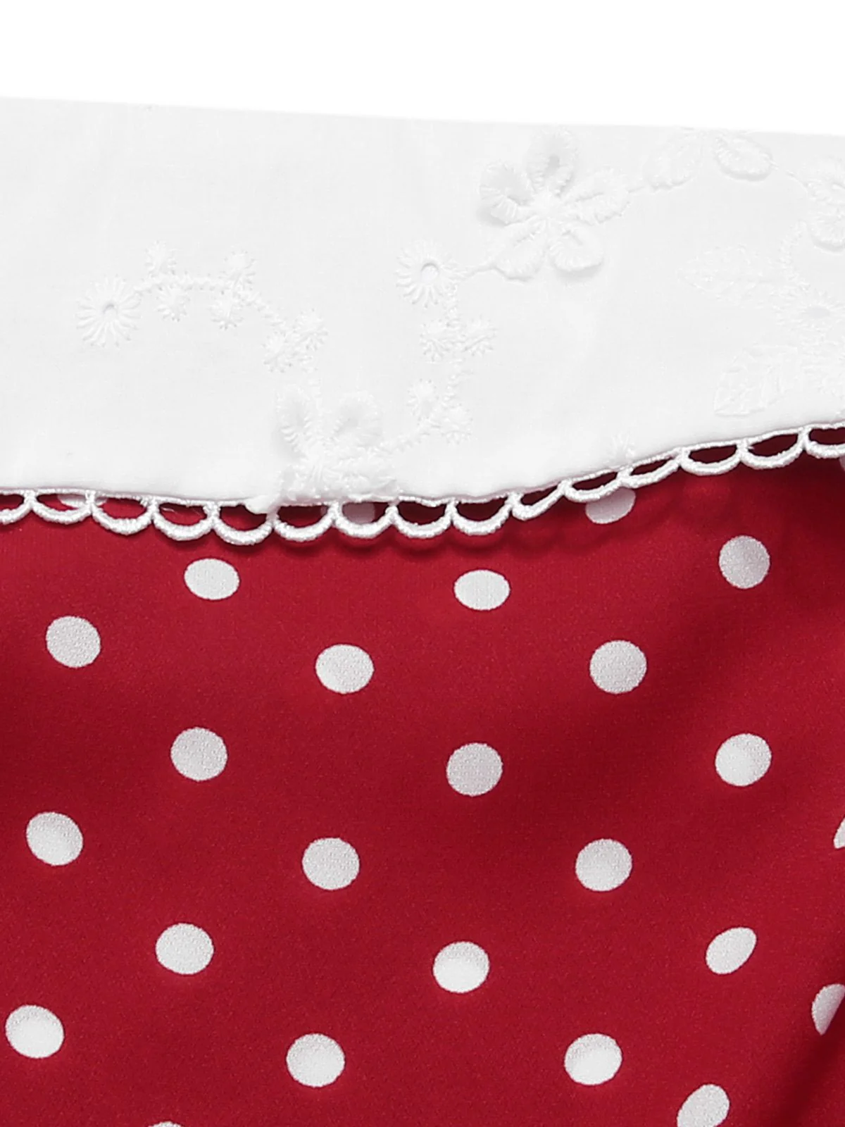 Red 1960s Lace Patchwork Polka Dots Pleated Dress - Image 5