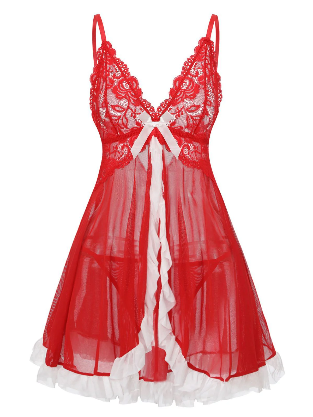 Red 1960s Lace Slip Nightgown Set - Image 2