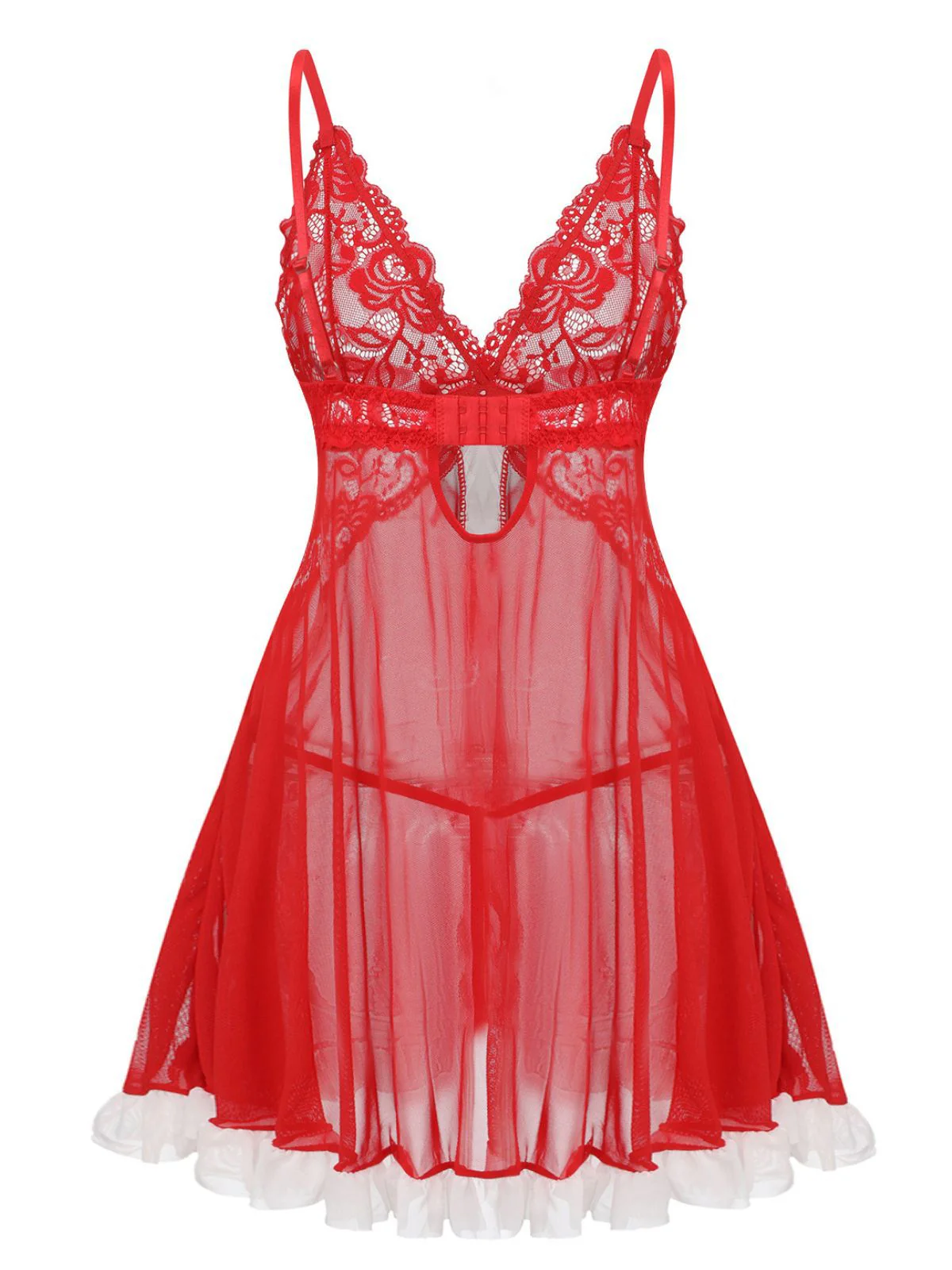 Red 1960s Lace Slip Nightgown Set - Image 3