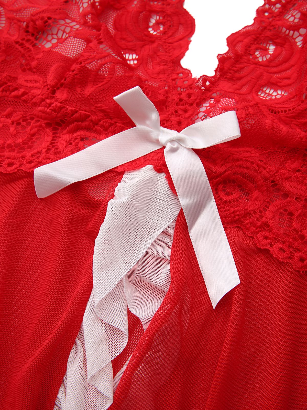 Red 1960s Lace Slip Nightgown Set - Image 4