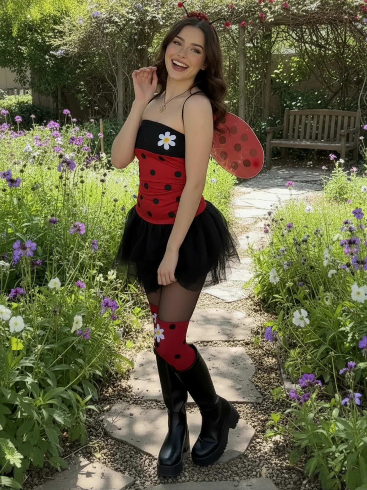 Red 1960s Miraculous Ladybug Cosplay Costume Set - Image 3