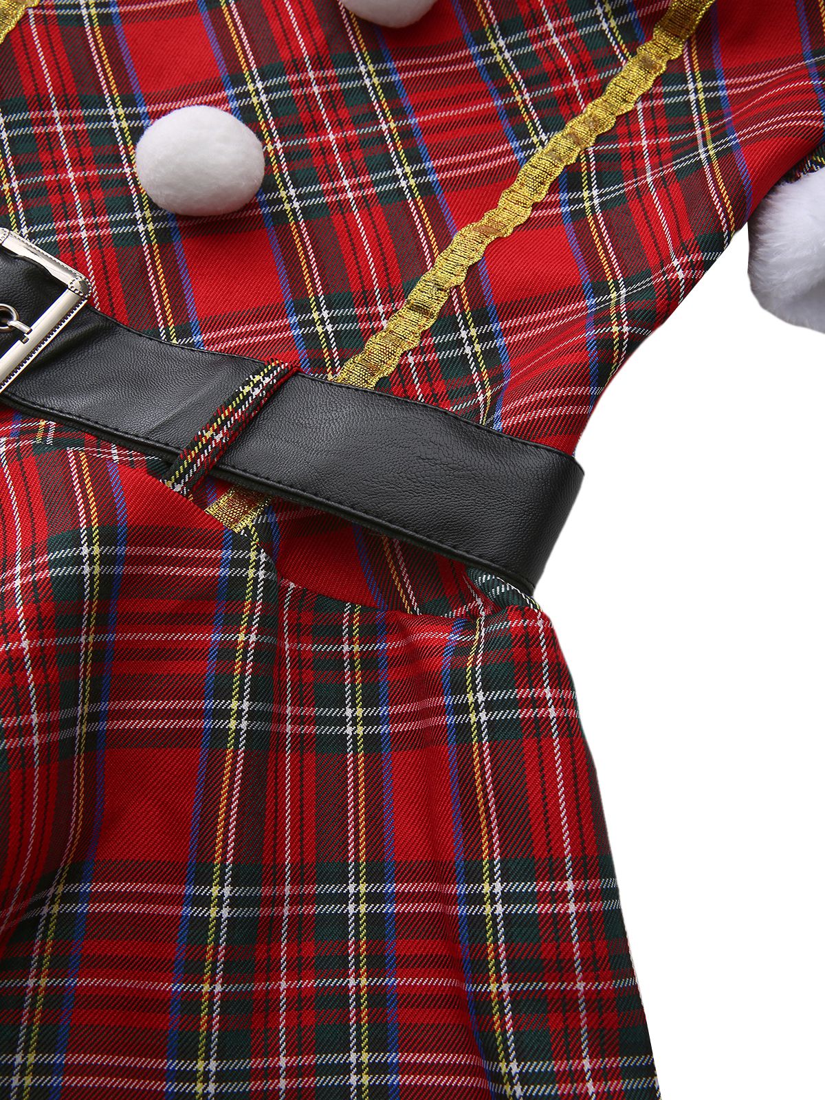 Red 1960s Off-Shoulder Plaid Christmas Dress Set - Image 5