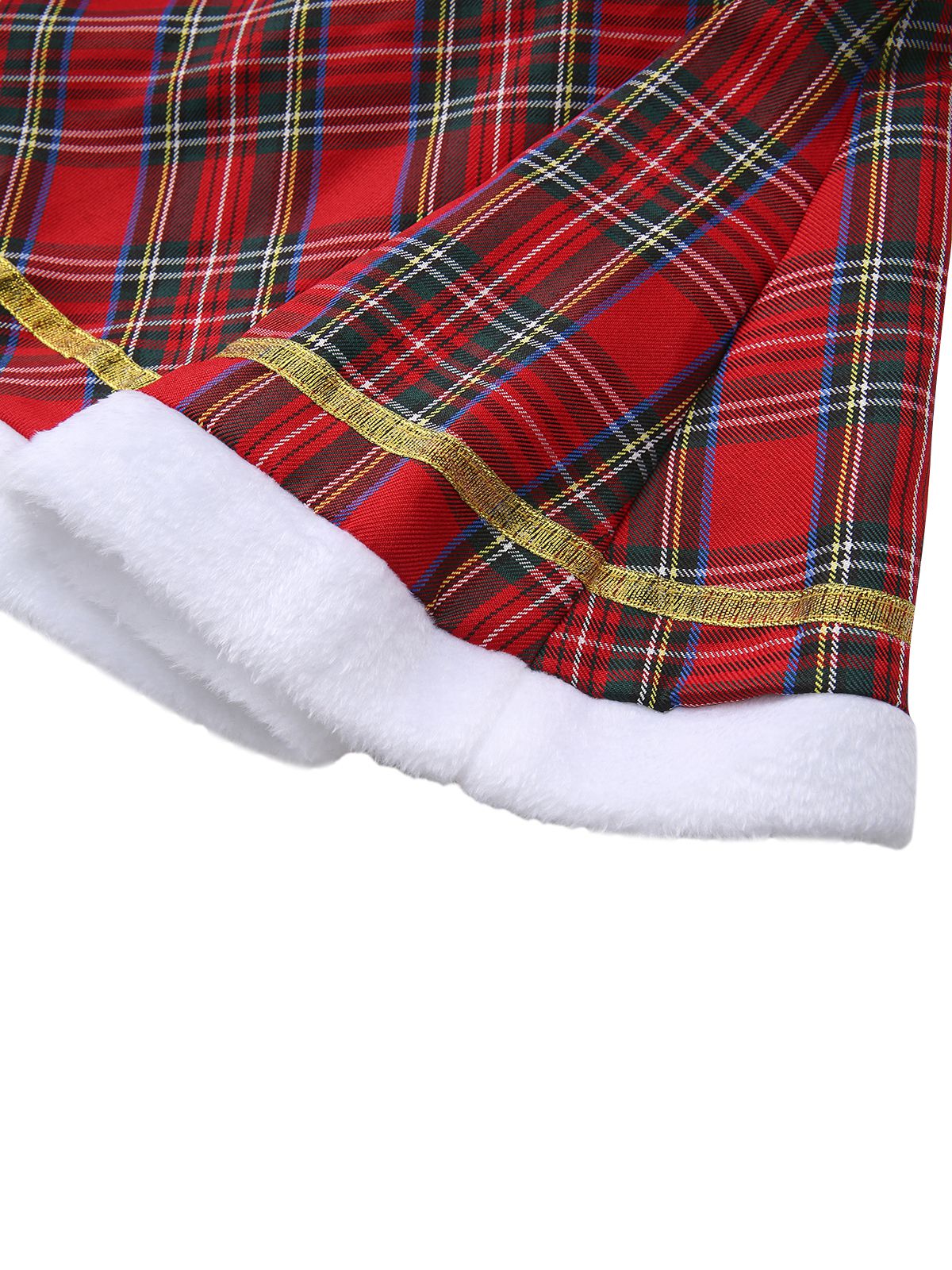 Red 1960s Off-Shoulder Plaid Christmas Dress Set - Image 6