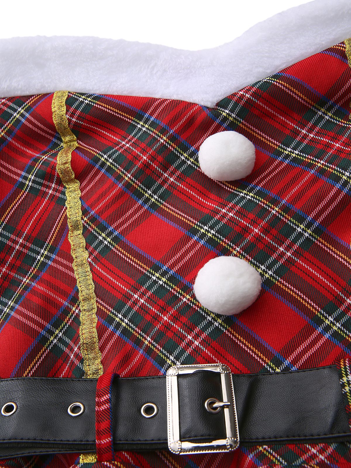 Red 1960s Off-Shoulder Plaid Christmas Dress Set - Image 7