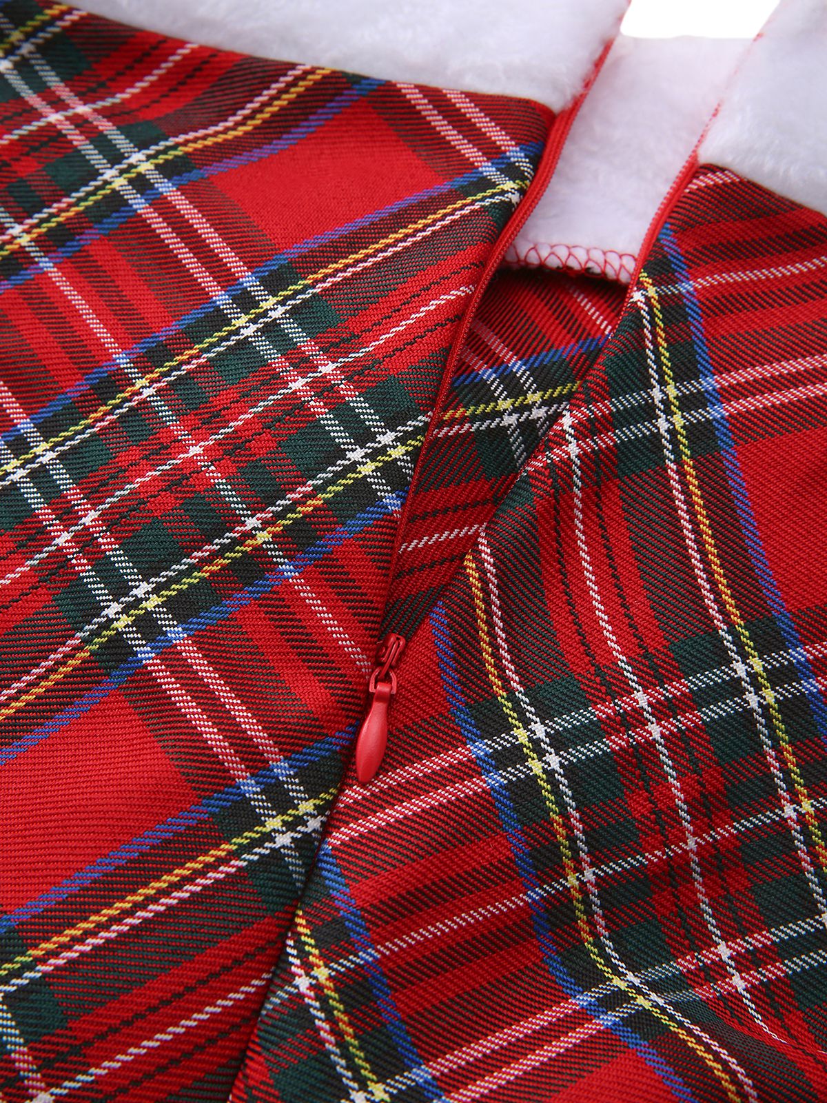 Red 1960s Off-Shoulder Plaid Christmas Dress Set - Image 8