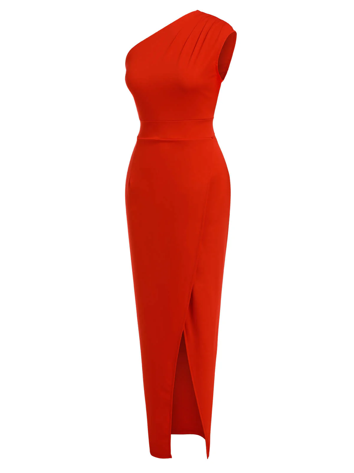 Red 1960s One Shoulder Slit Long Dress - Image 2