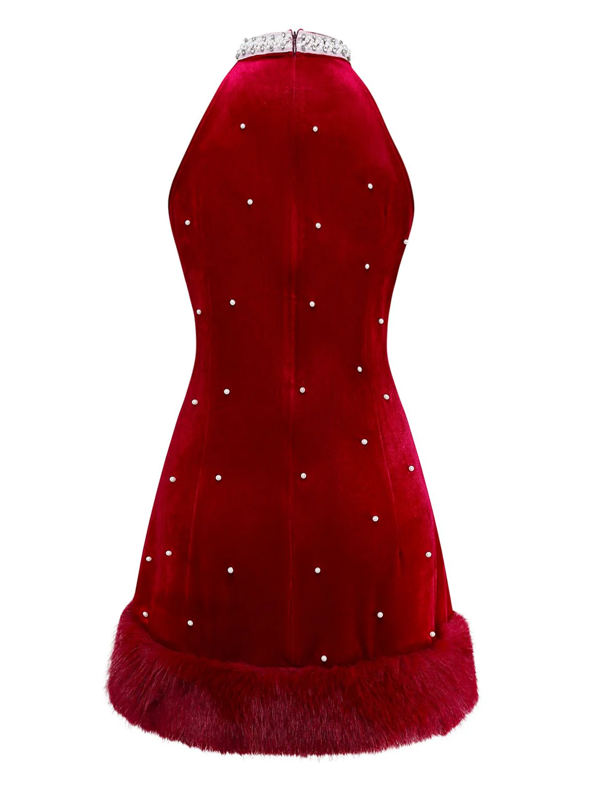 Red 1960s Pearl Fringe Christmas Velvet Dress - Image 5