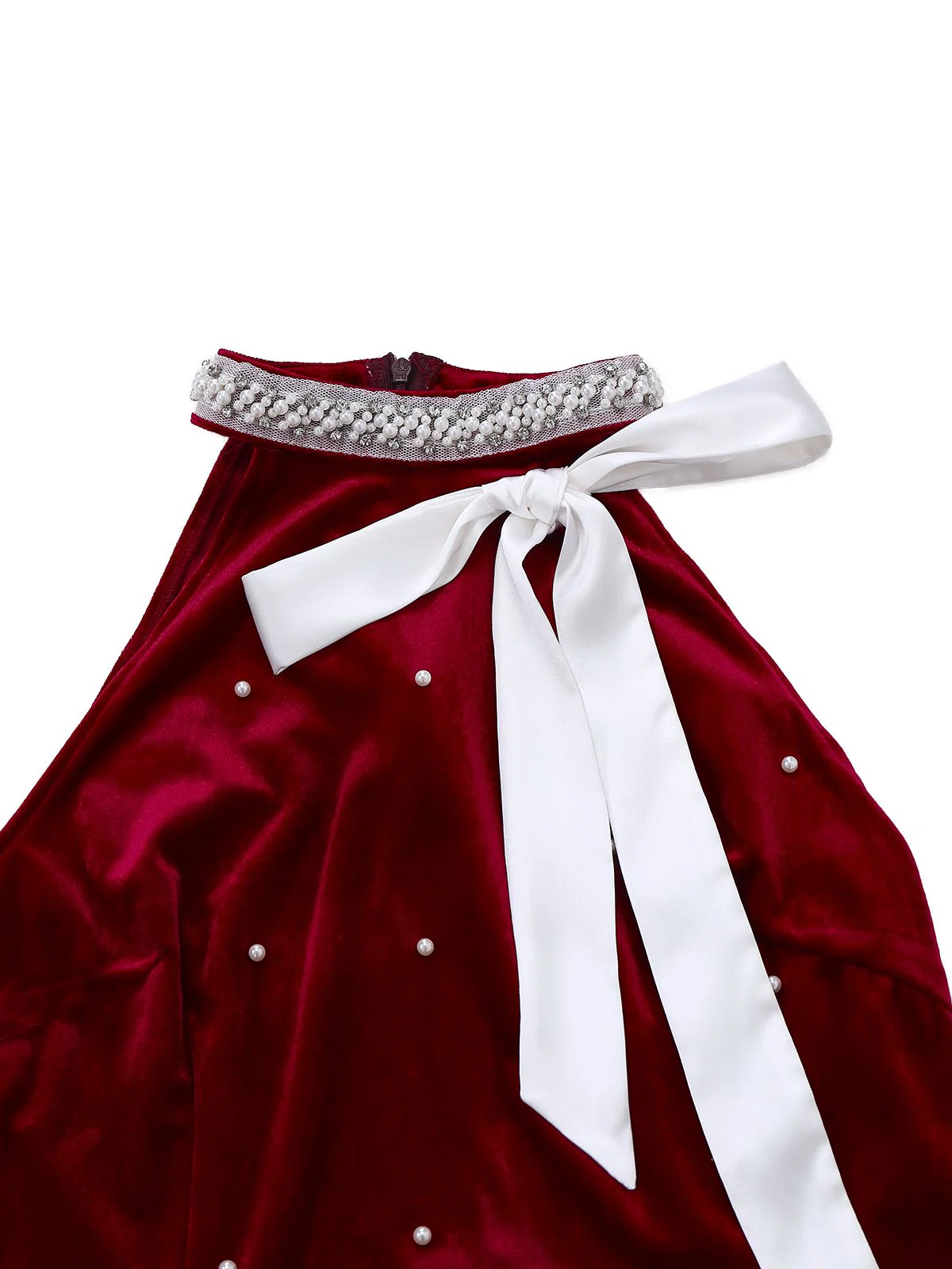 Red 1960s Pearl Fringe Christmas Velvet Dress - Image 6