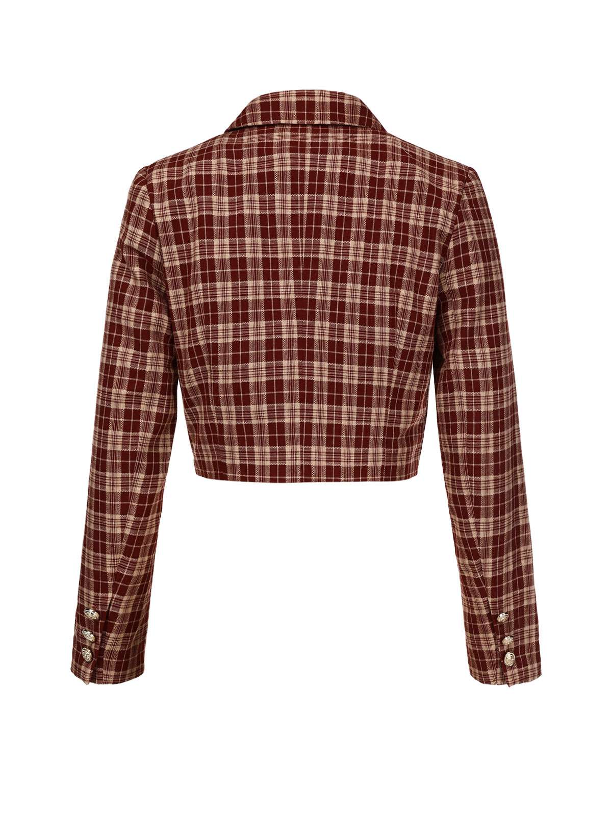 Red 1960s Plaid Lapel Short Coat - Image 4