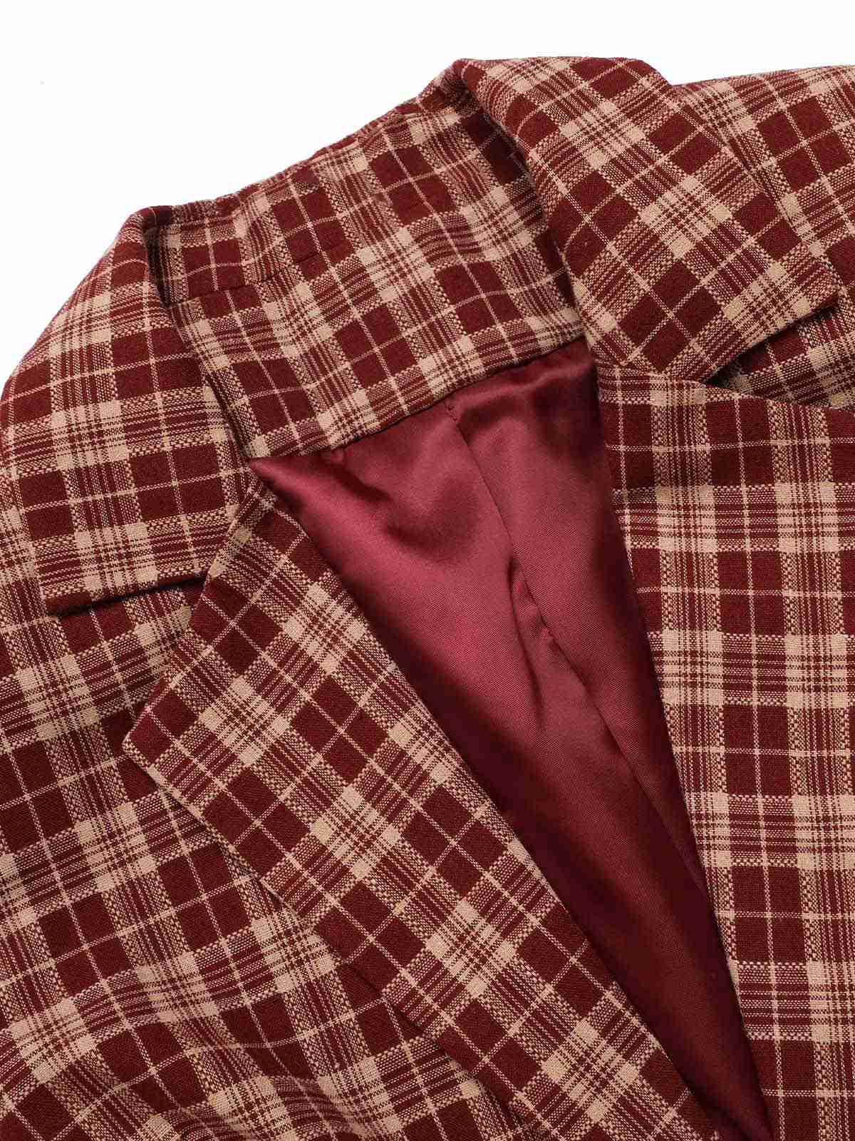 Red 1960s Plaid Lapel Short Coat - Image 5