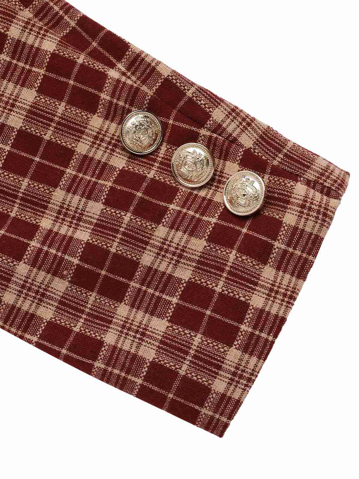 Red 1960s Plaid Lapel Short Coat - Image 6