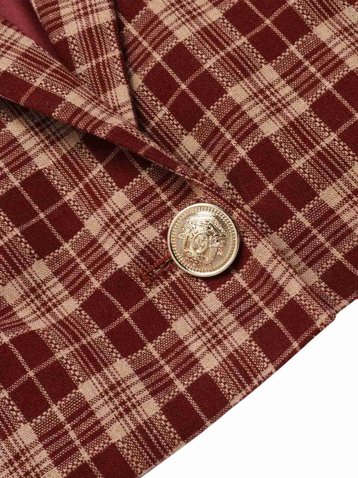 Red 1960s Plaid Lapel Short Coat - Image 7