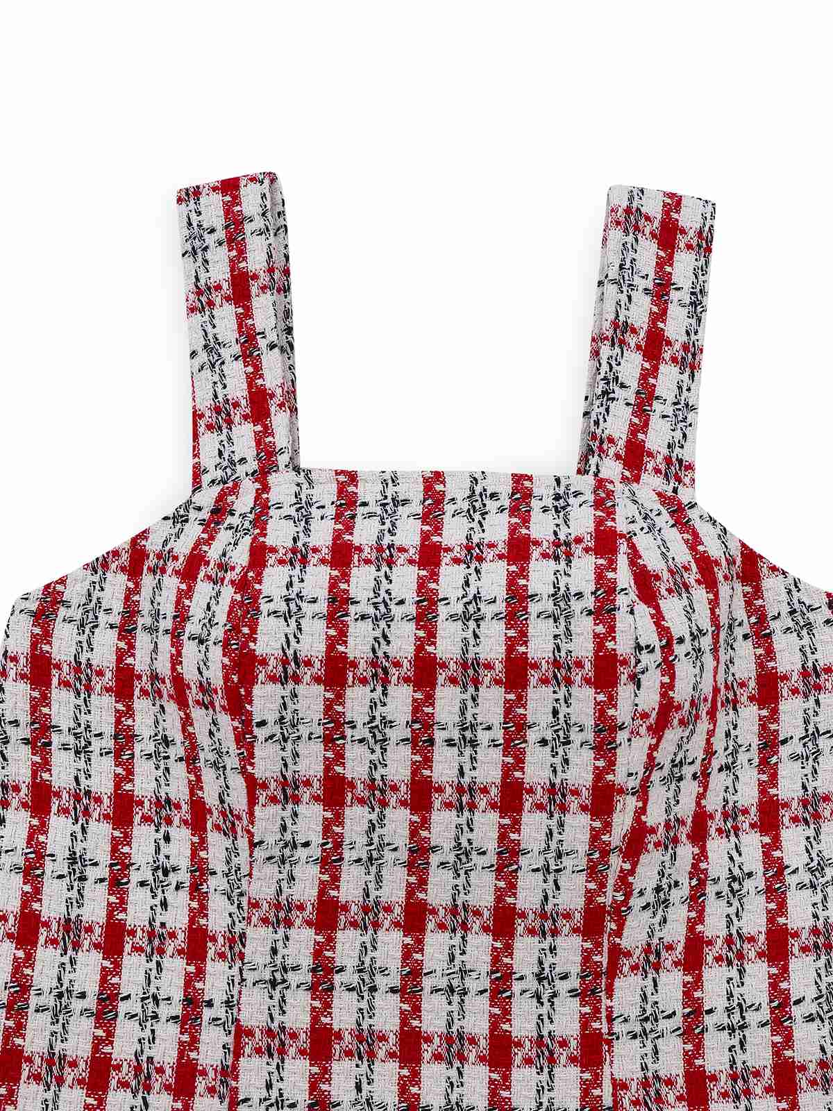 Red 1960s Plaid Tweed Vest Dress - Image 3