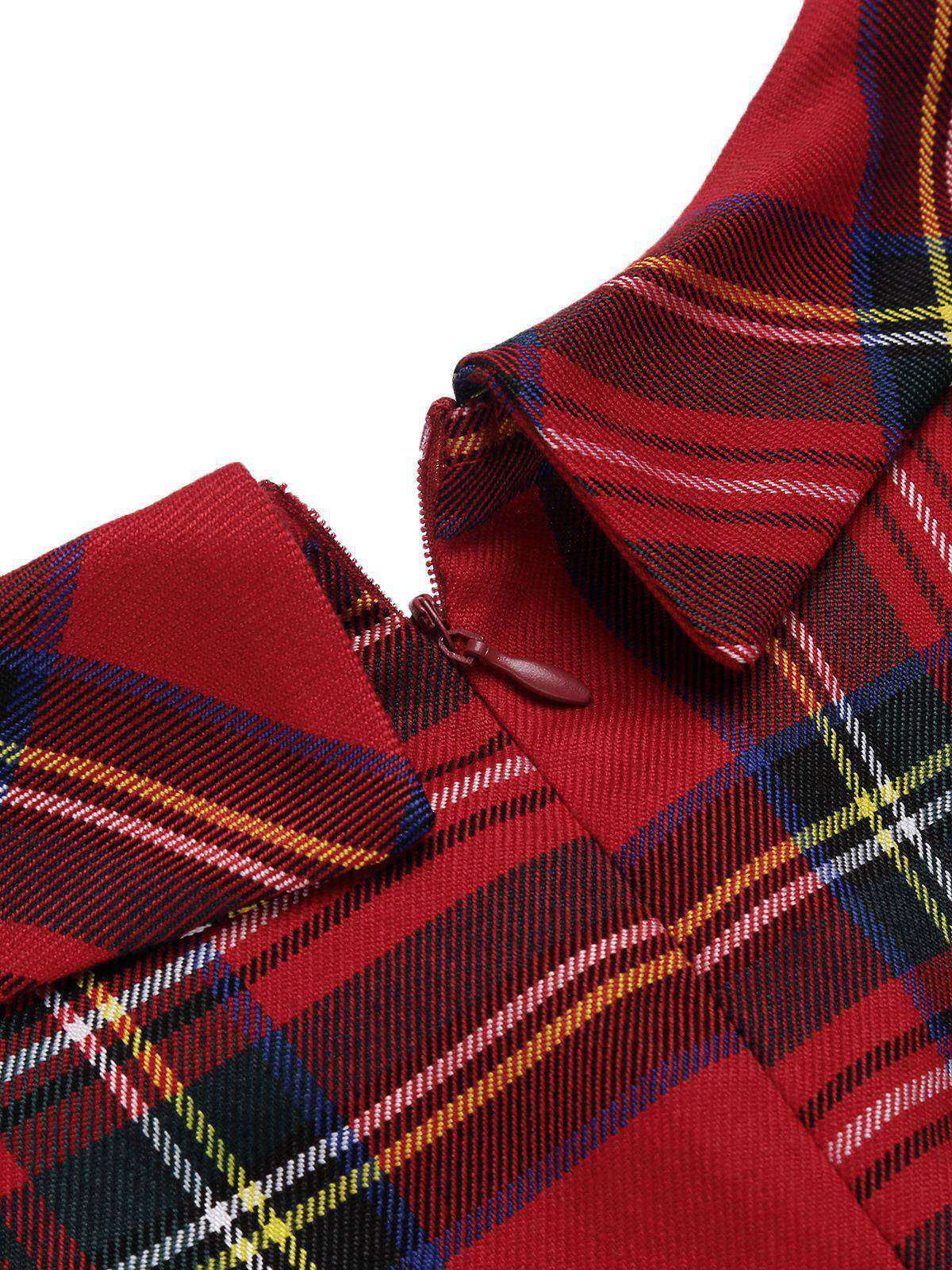 Red 1960s Plaids Bodycon Dress - Image 4