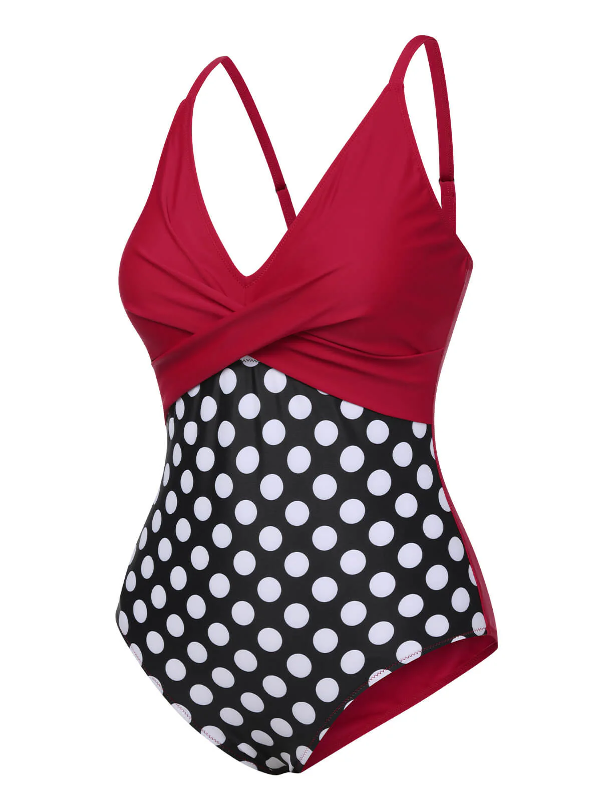 Red 1960s Polka Dot Patchwork Swimsuit - Image 2