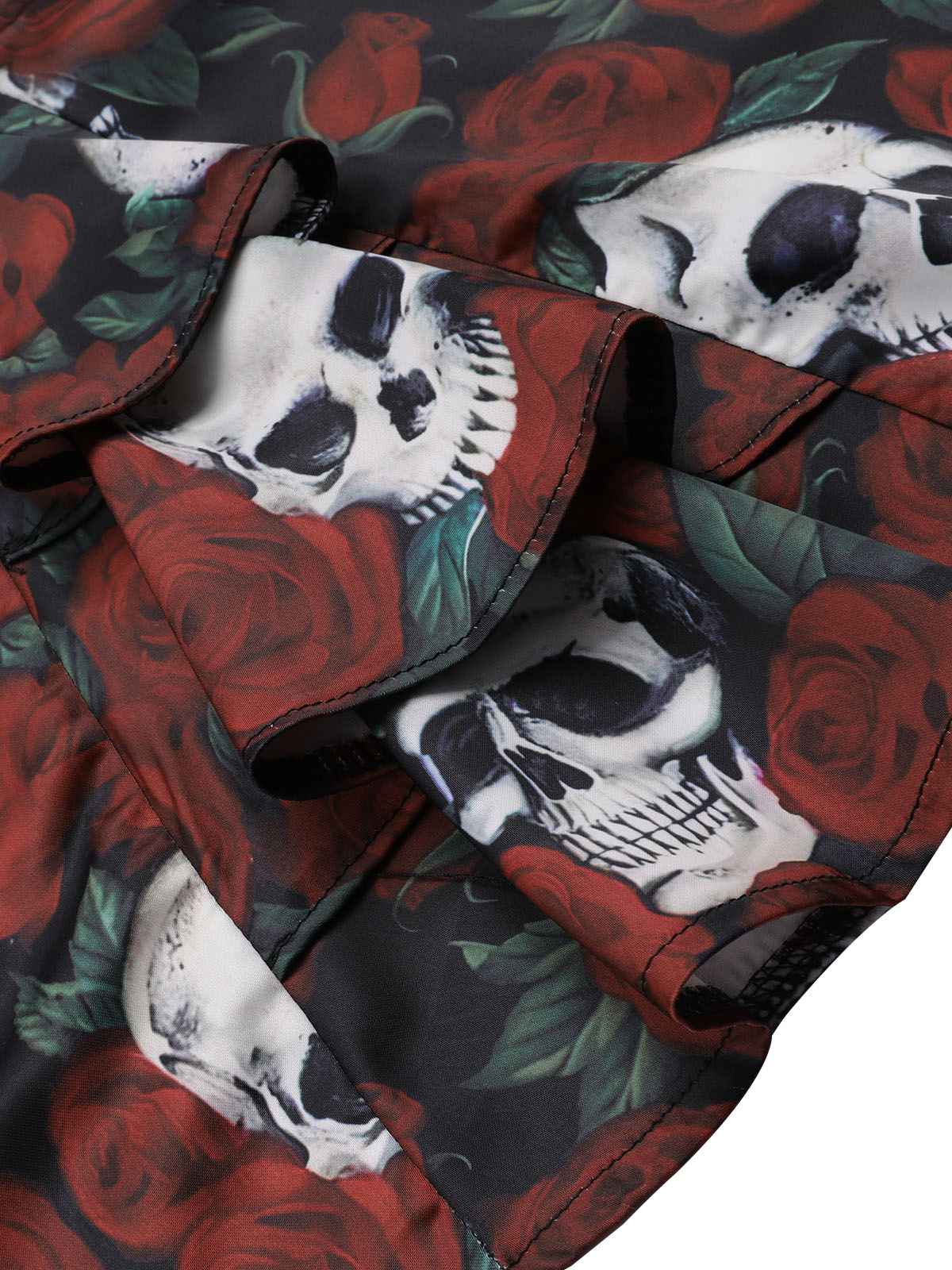 Red 1960s Rose Skull Sqaure Neck Pencil Dress - Image 6
