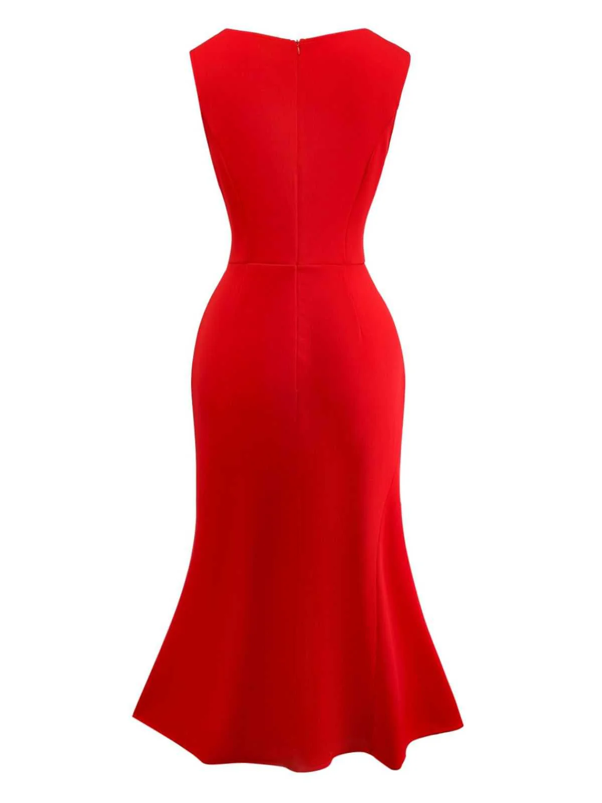 Red 1960s Ruffle Hem Asymmetric Sleeveless Dress - Image 3