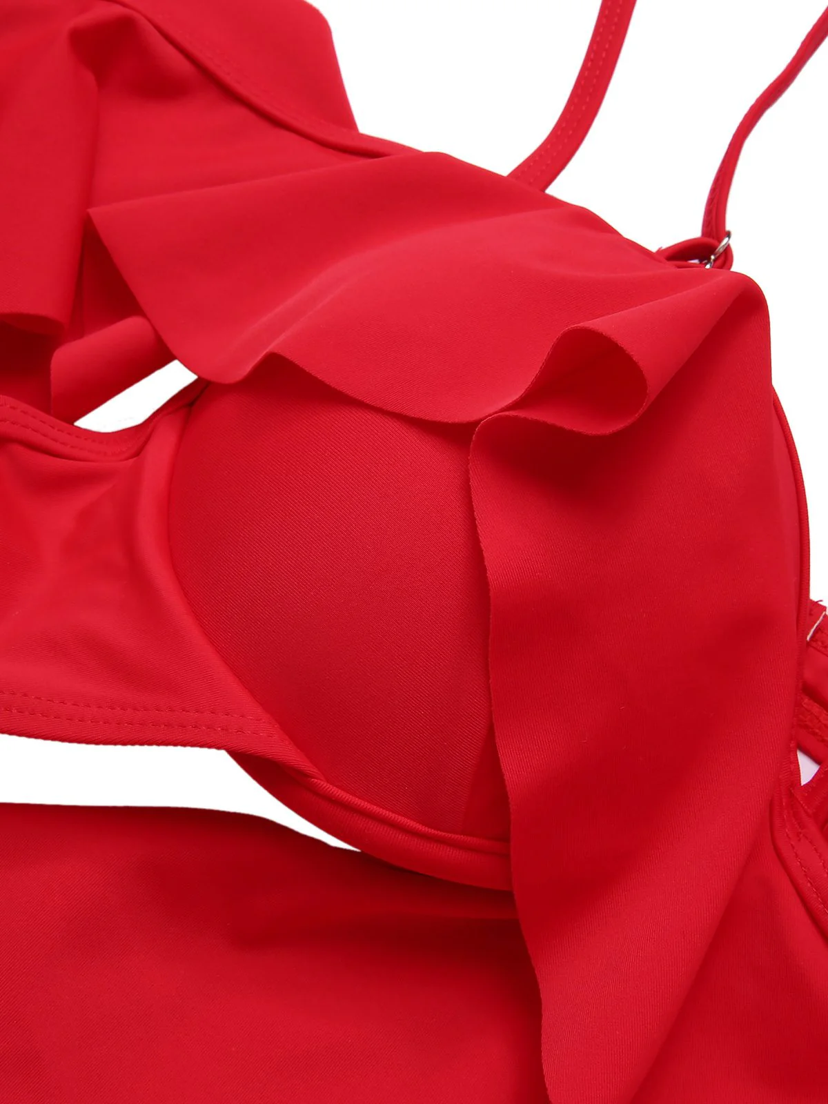 Red 1960s Ruffle Sleeves Tropical Plant Swimsuit - Image 4