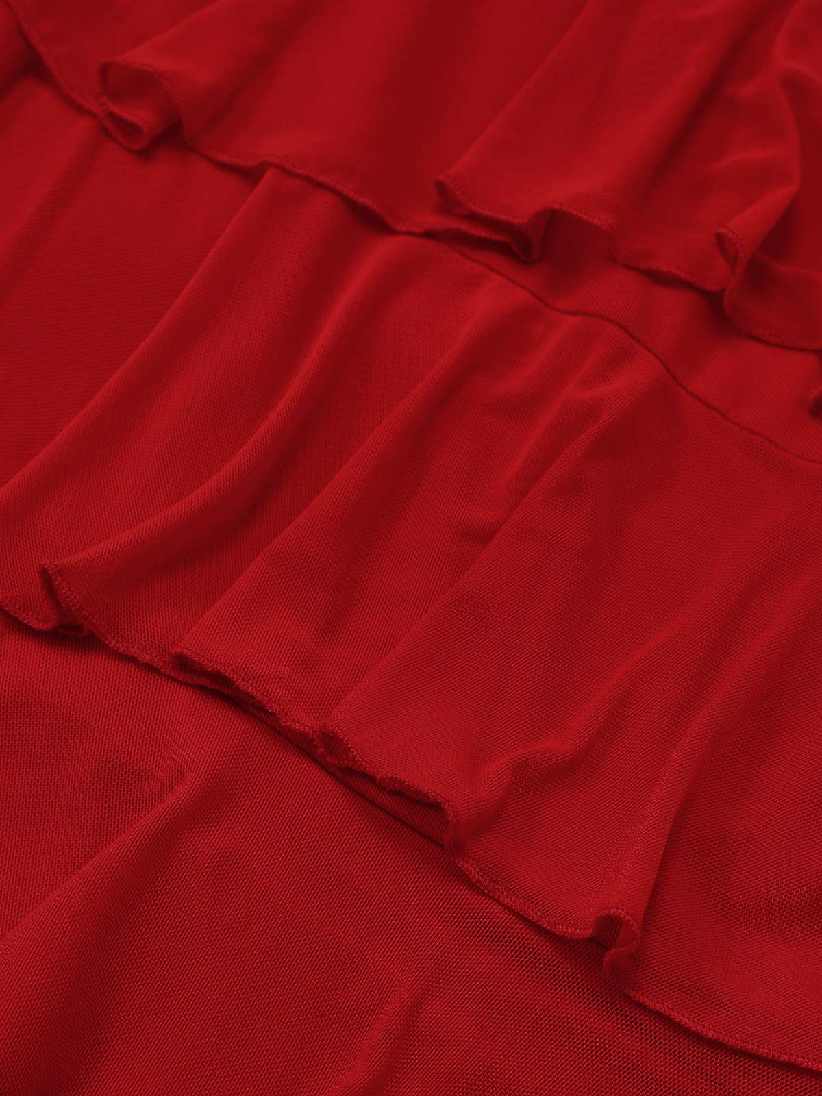 Red 1960s Ruffled 3D Floral Lace-Up Halter Dress - Image 6
