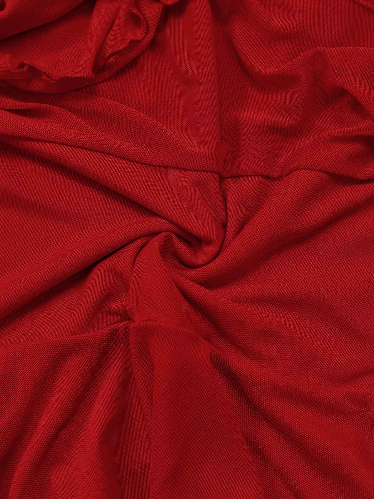 Red 1960s Ruffled 3D Floral Lace-Up Halter Dress - Image 7