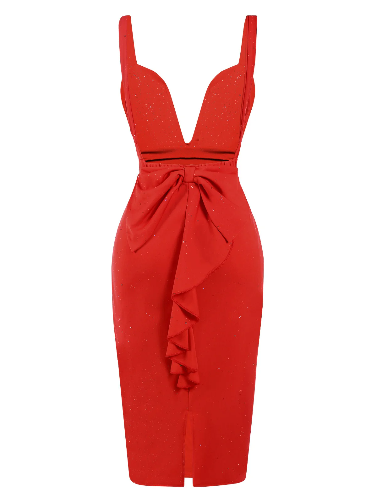 Red 1960s Ruffled Open Back Suspender Dress - Image 3