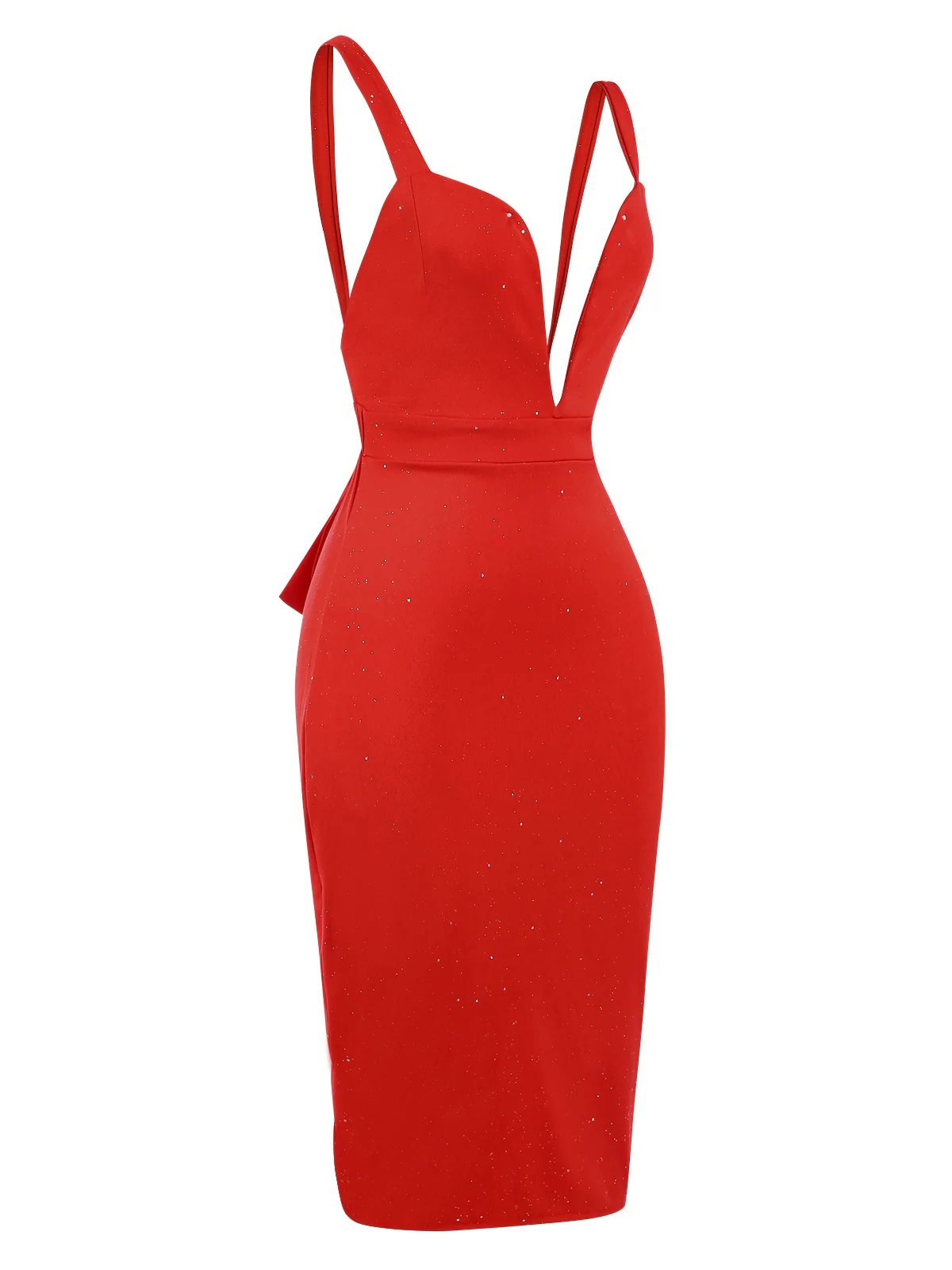 Red 1960s Ruffled Open Back Suspender Dress - Image 4