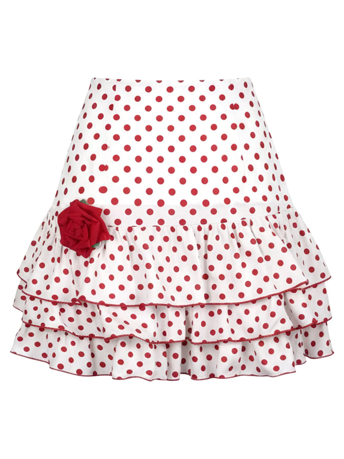 Red 1960s Ruffled Polka Dot Rose Mini Skirt - Image 2