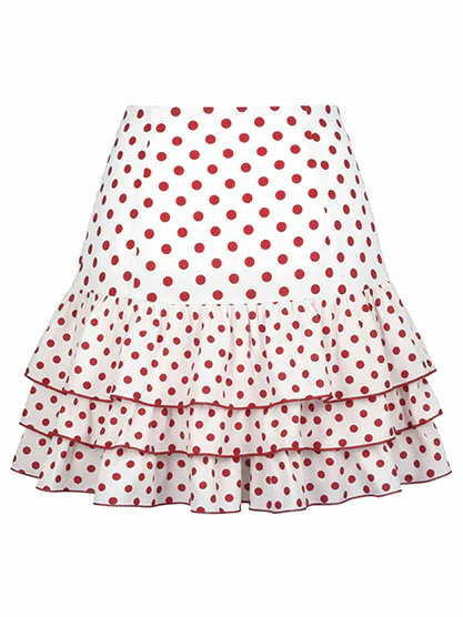 Red 1960s Ruffled Polka Dot Rose Mini Skirt - Image 3