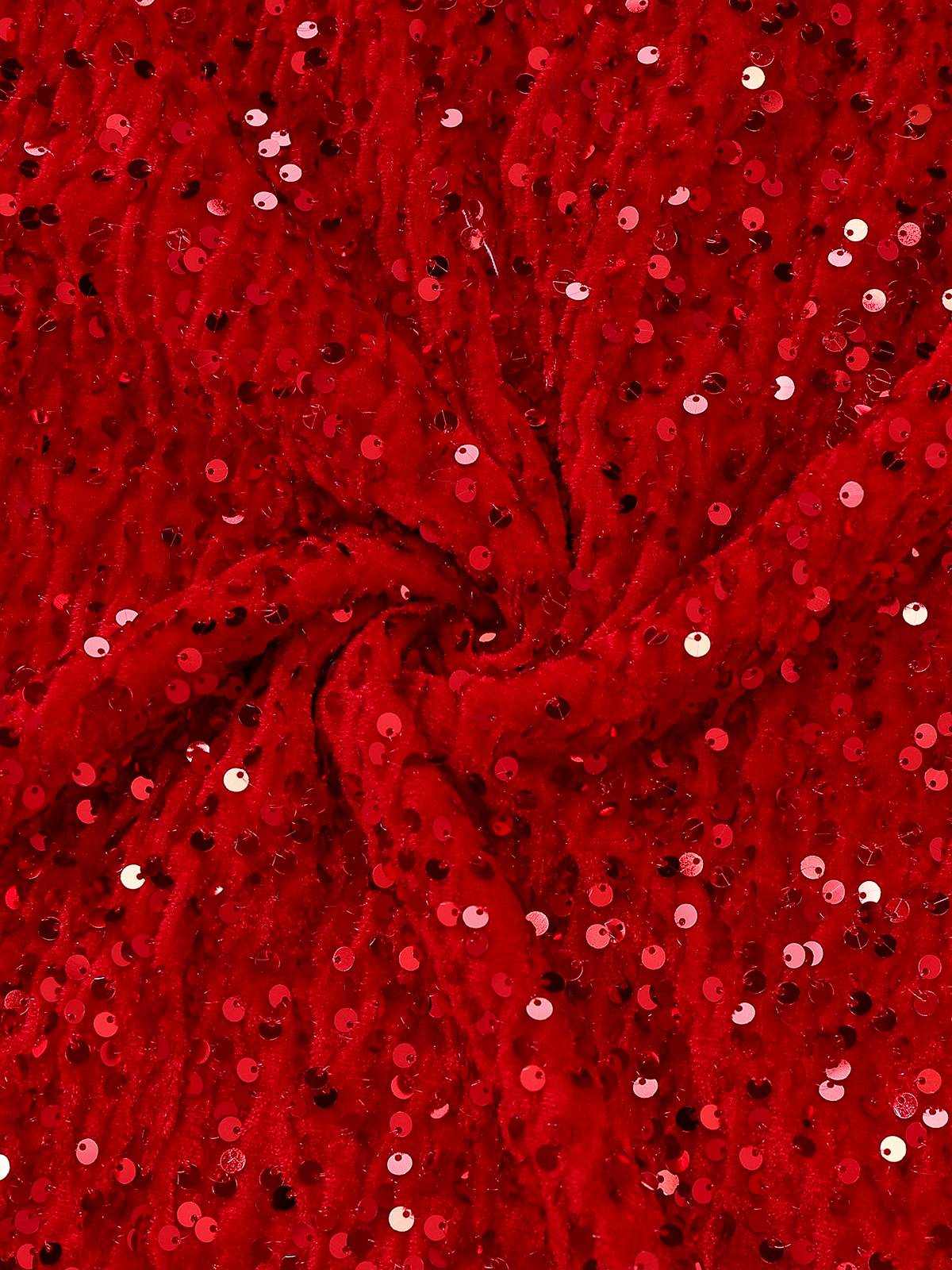Red 1960s Sequined Bow Round Neck Long Sleeve Dress - Image 7