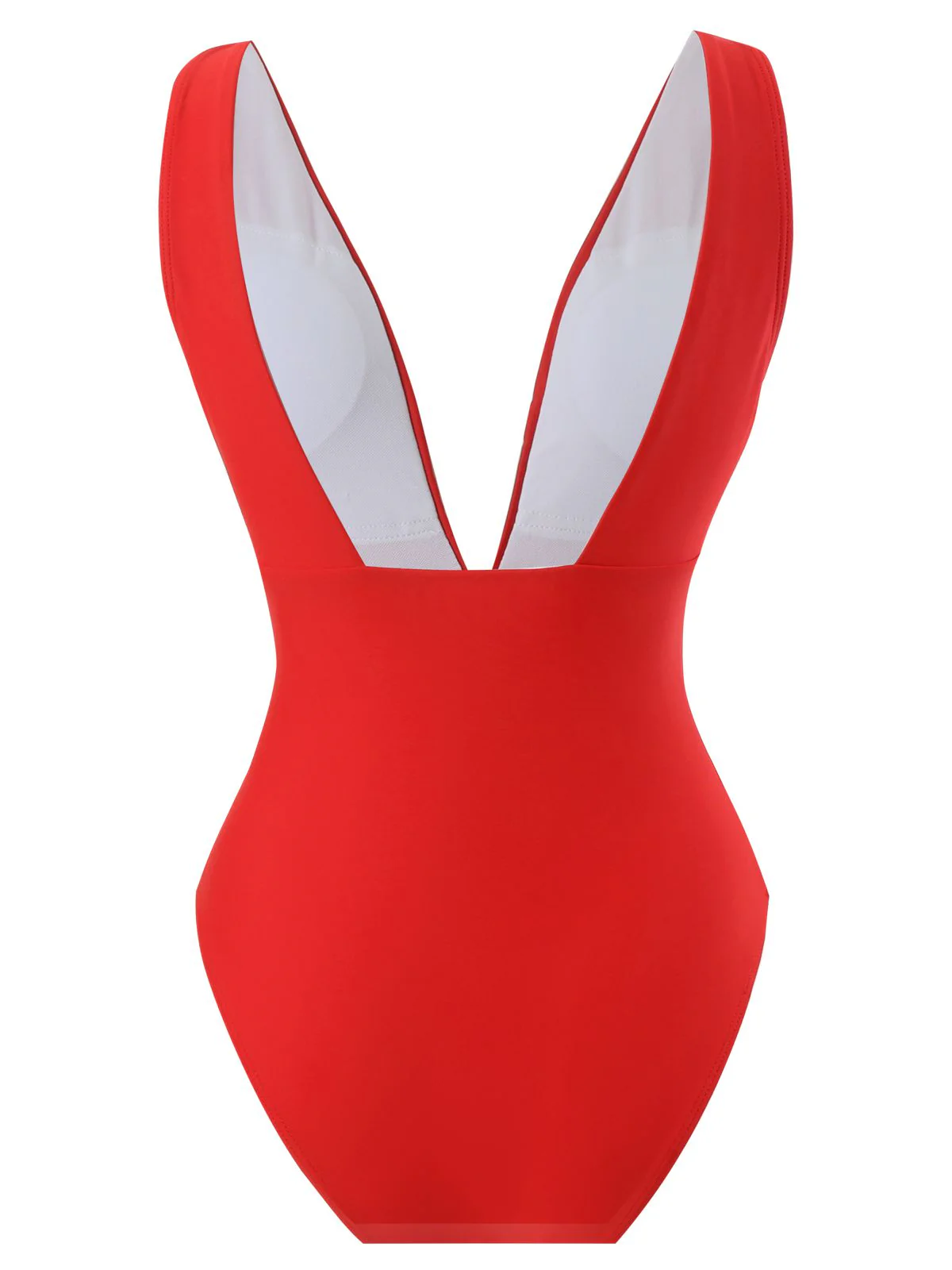 Red 1960s Solid 3D Flower Backless Swimsuit - Image 2