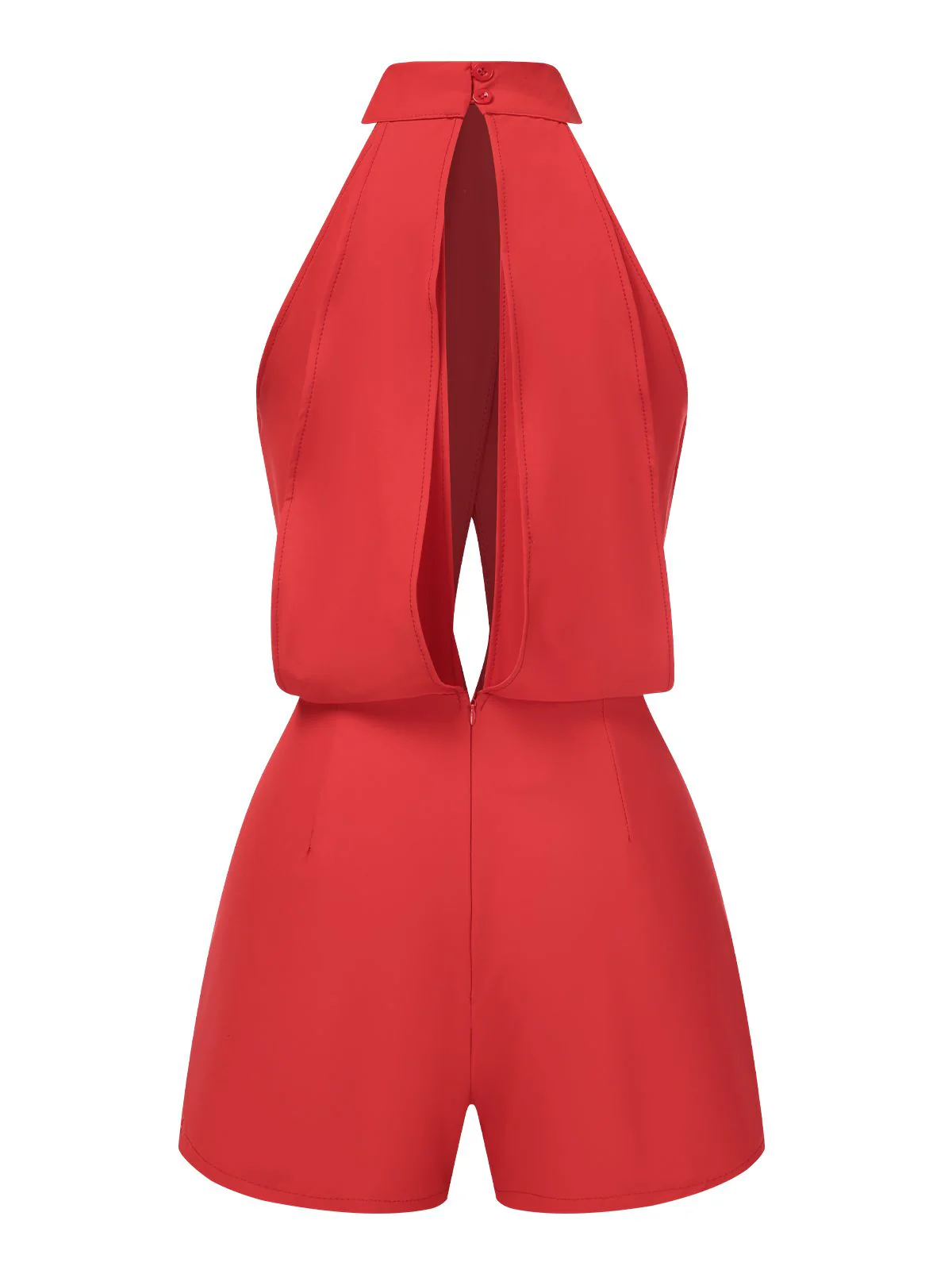 Red 1960s Solid Backless Romper - Image 2