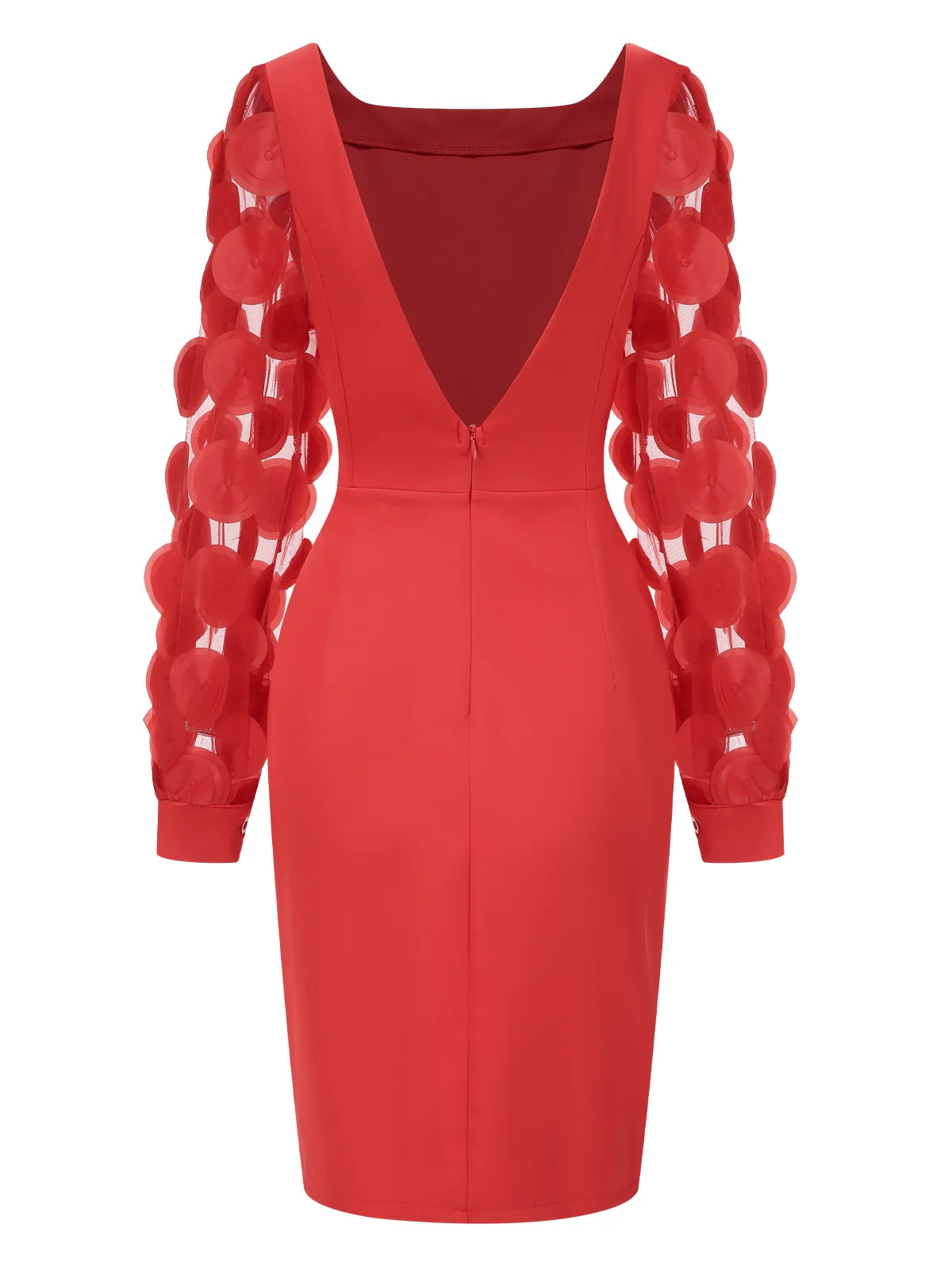 Red 1960s Solid Bow 3D Flowers Mesh Dress - Image 2