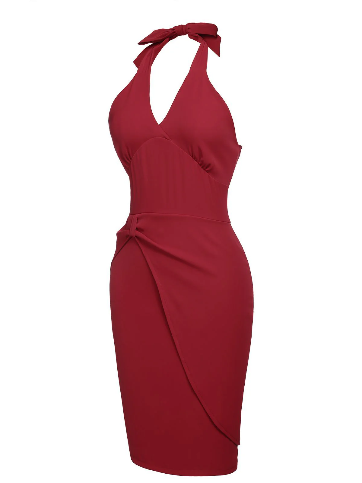 Red 1960s Solid Halter Bodycon Dress - Image 6