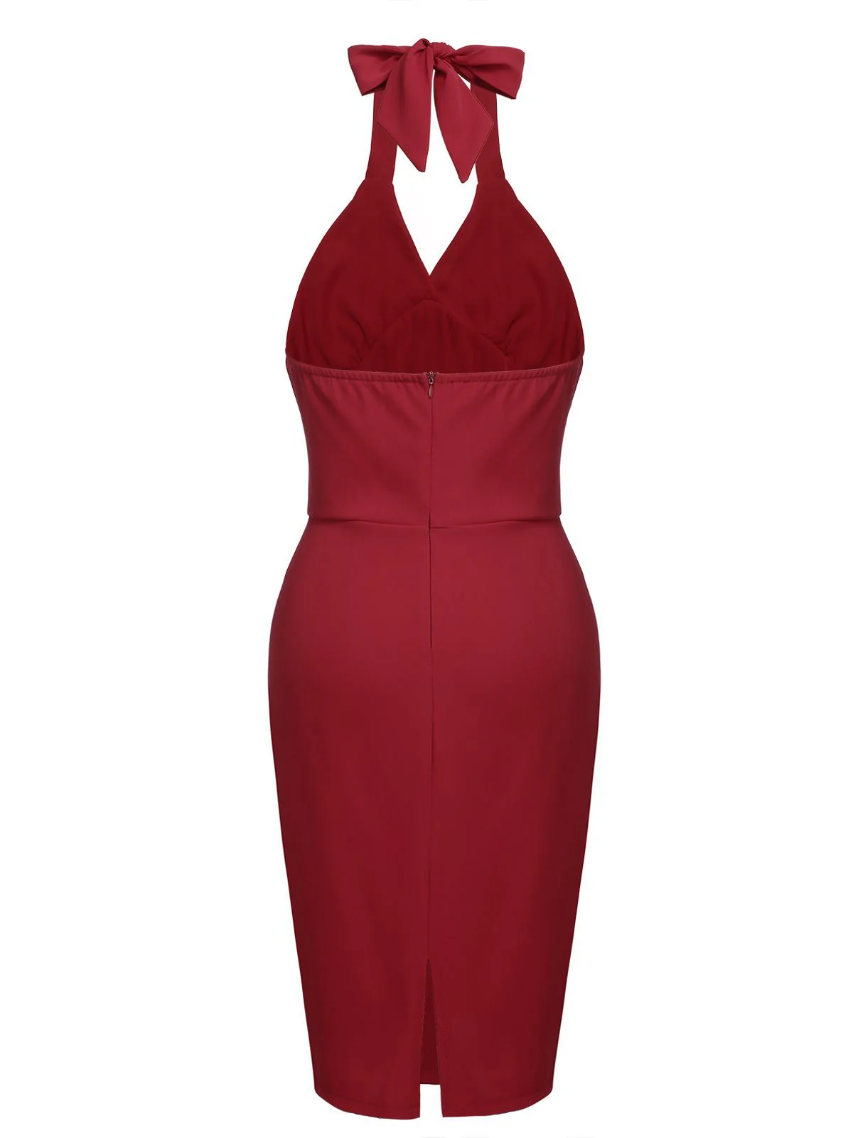 Red 1960s Solid Halter Bodycon Dress - Image 7