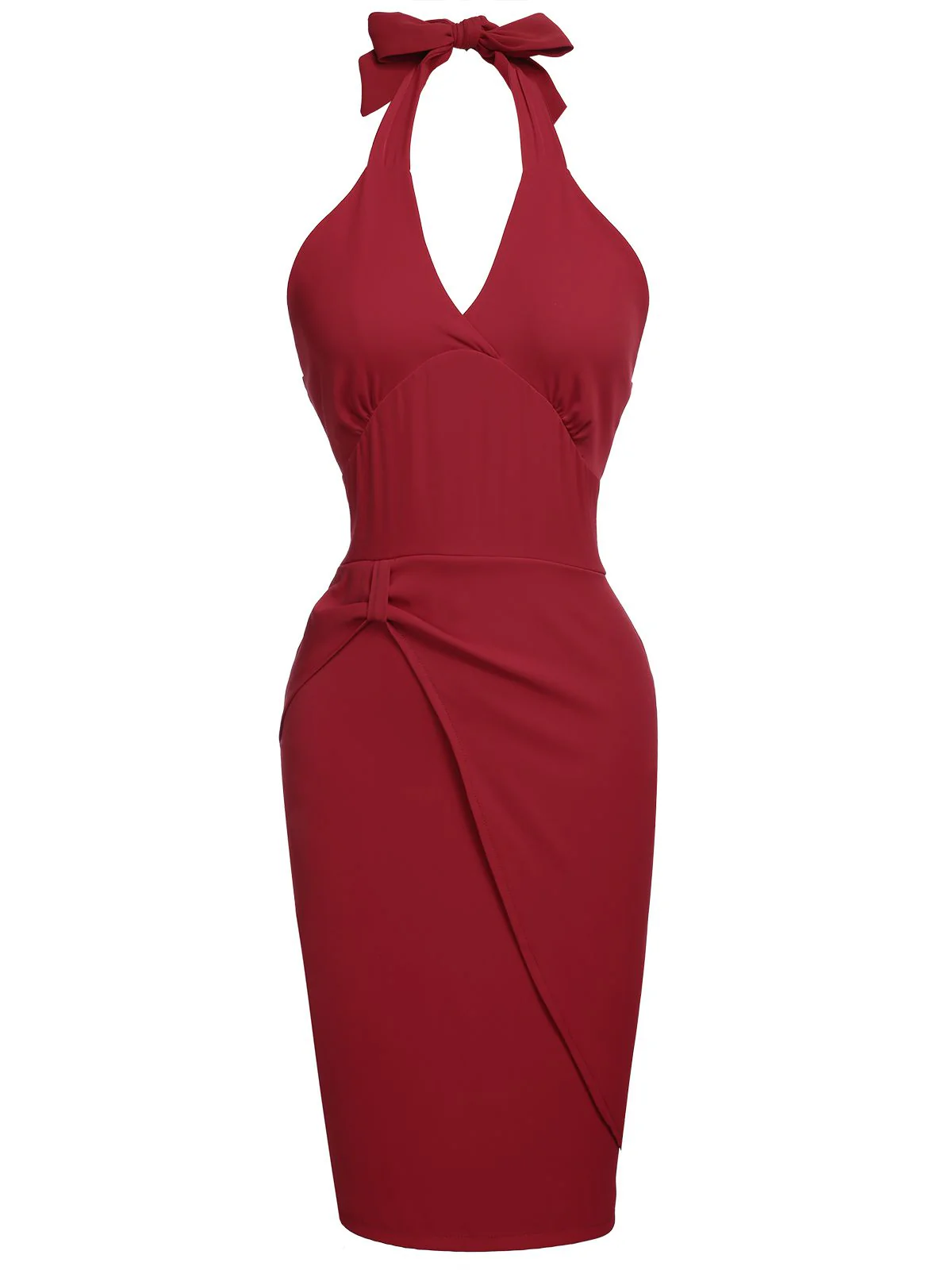 Red 1960s Solid Halter Bodycon Dress - Image 5