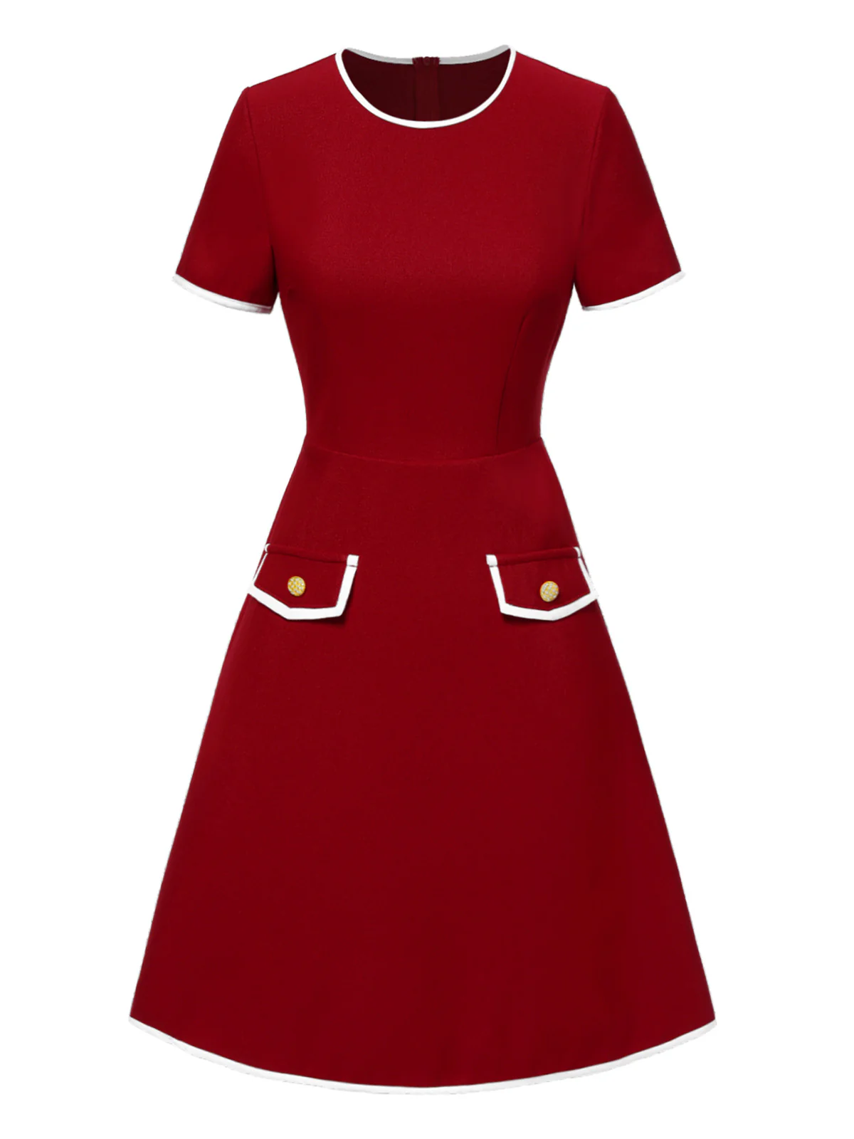 Red 1960s Solid Faux Pocket Dress - Image 2